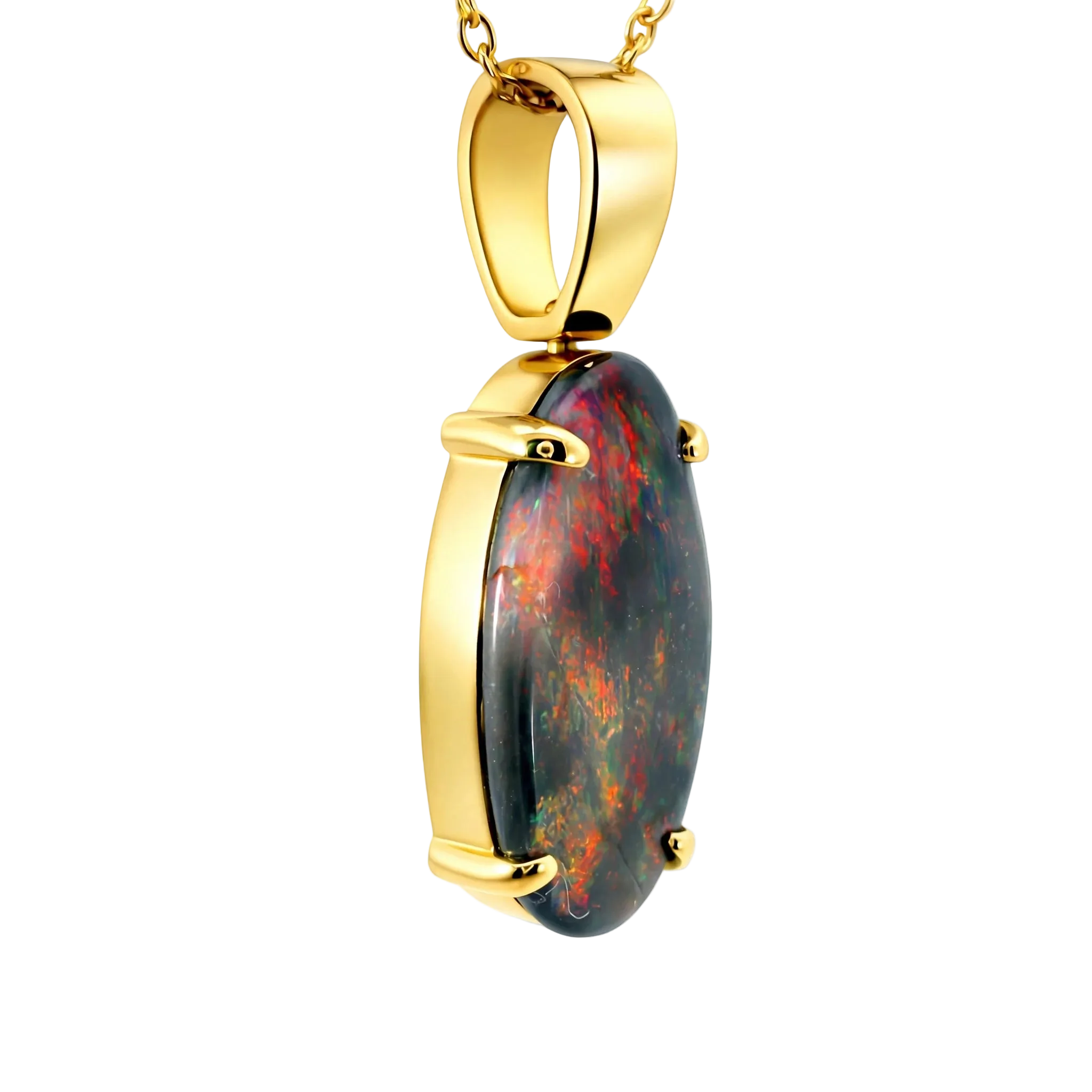 Black Opal Pendant in 18K Yellow Gold - Multicolour - Australian Opal Cutters and Pearl Divers