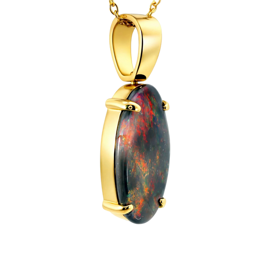 Black Opal Pendant in 18K Yellow Gold - Multicolour - Australian Opal Cutters and Pearl Divers