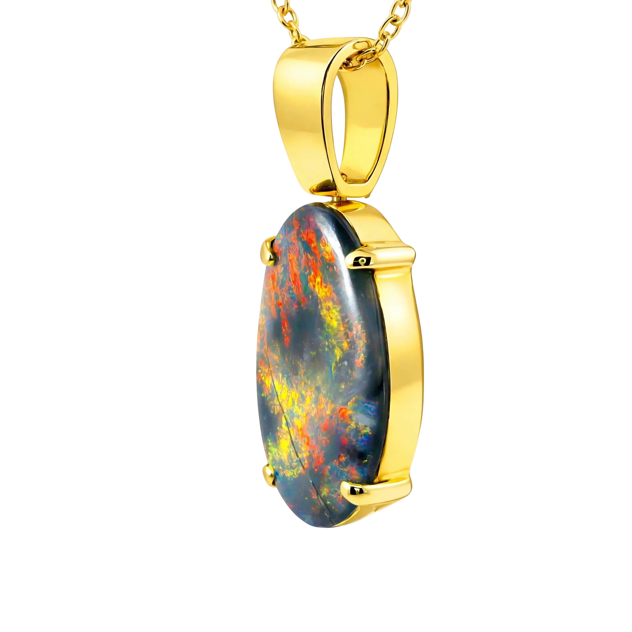 Black Opal Pendant in 18K Yellow Gold - Multicolour - Australian Opal Cutters and Pearl Divers