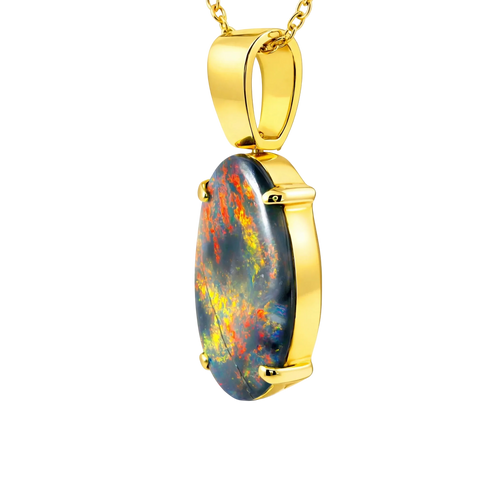 Black Opal Pendant in 18K Yellow Gold - Multicolour - Australian Opal Cutters and Pearl Divers