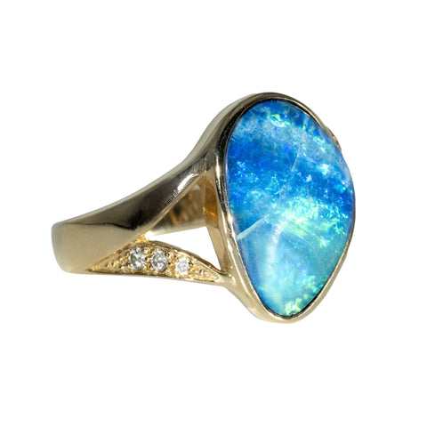 Doublet Opal Ring in 14K Yellow Gold - Green-Blue