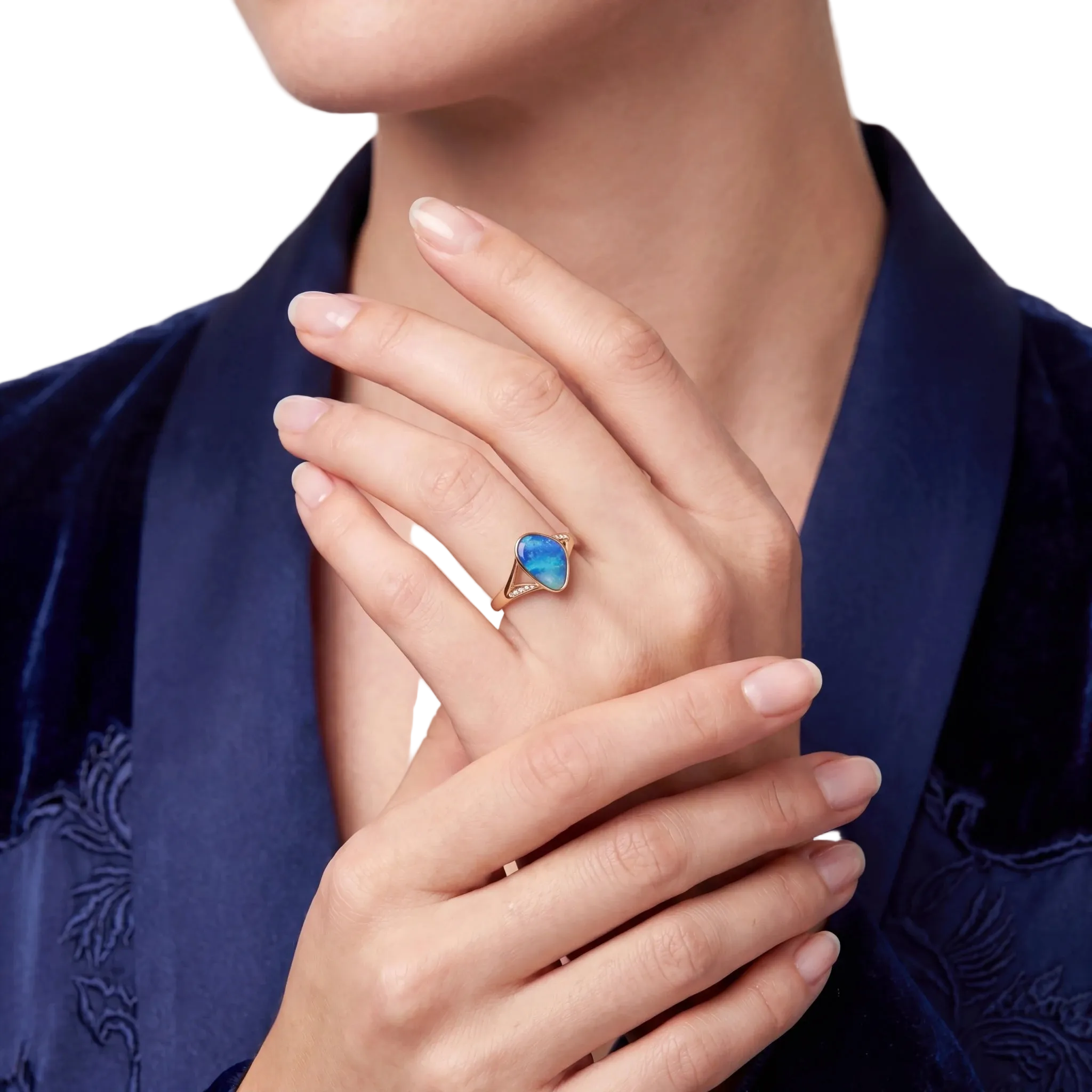 Doublet Opal Ring in 14K Yellow Gold - Green-Blue - Australian Opal Cutters and Pearl Divers