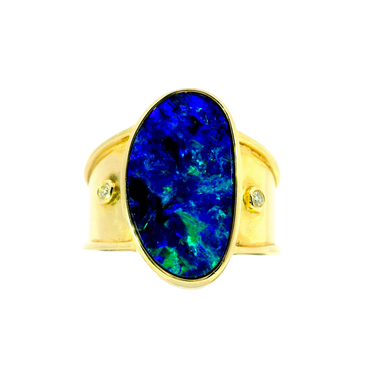 Doublet Opal Men's Ring in 14K Yellow Gold - Green-Blue