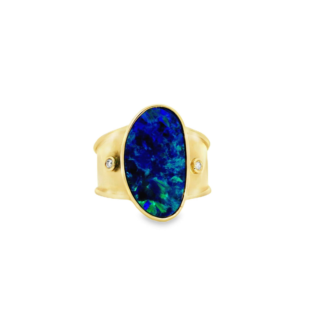 Australian Doublet Opal Ring Set in 14K Yellow Gold