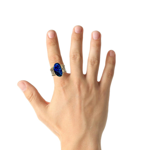 Doublet Opal Men's Ring in 14K Yellow Gold - Green-Blue