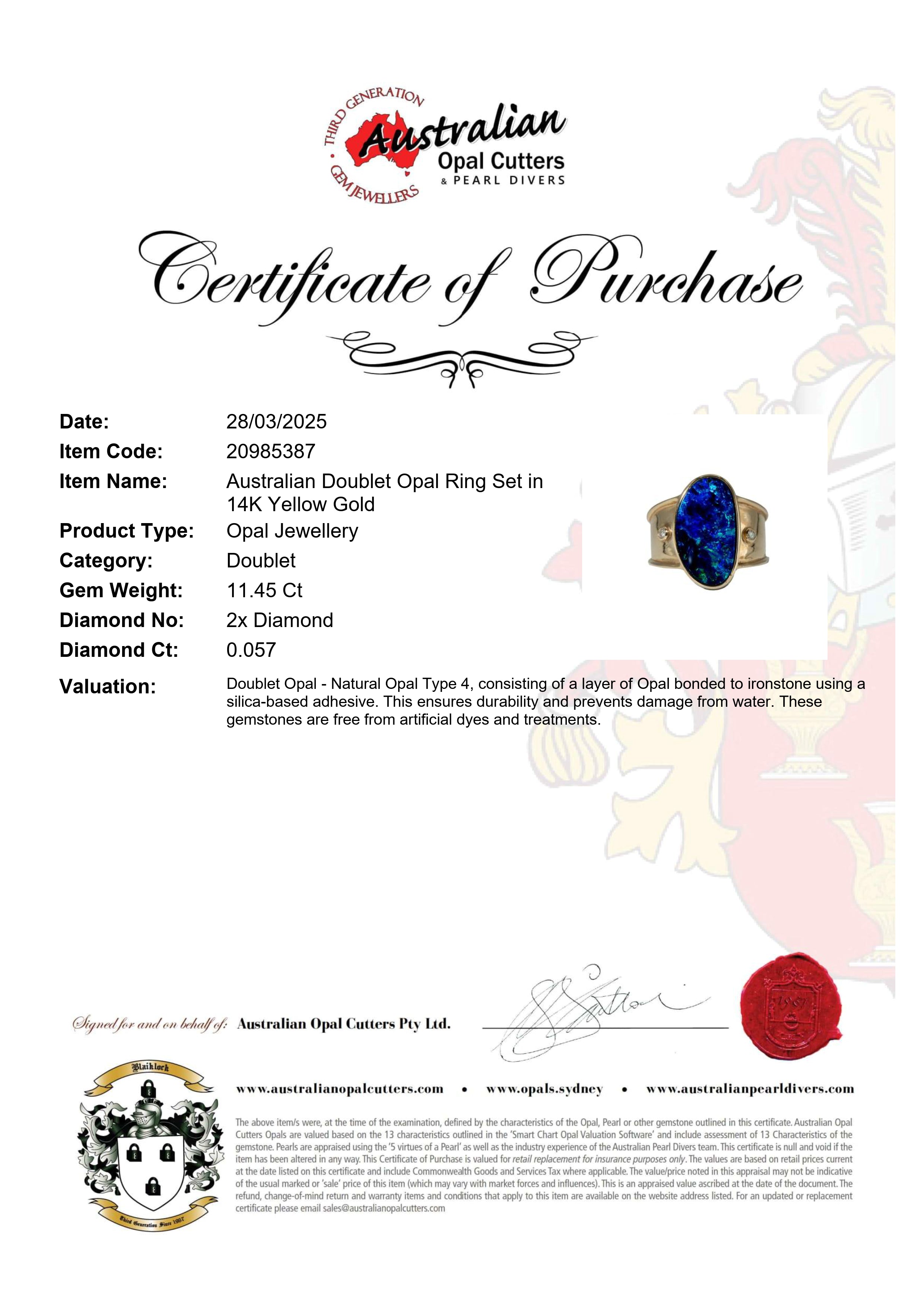 Doublet Opal Men's Ring in 14K Yellow Gold - Green-Blue