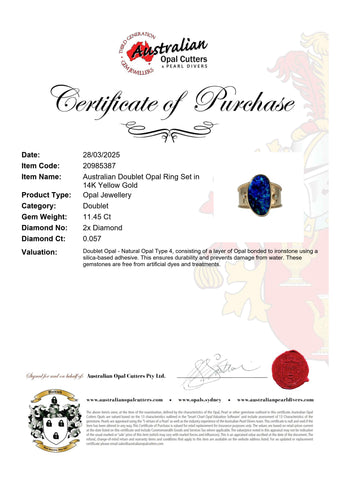 Doublet Opal Men's Ring in 14K Yellow Gold - Green-Blue