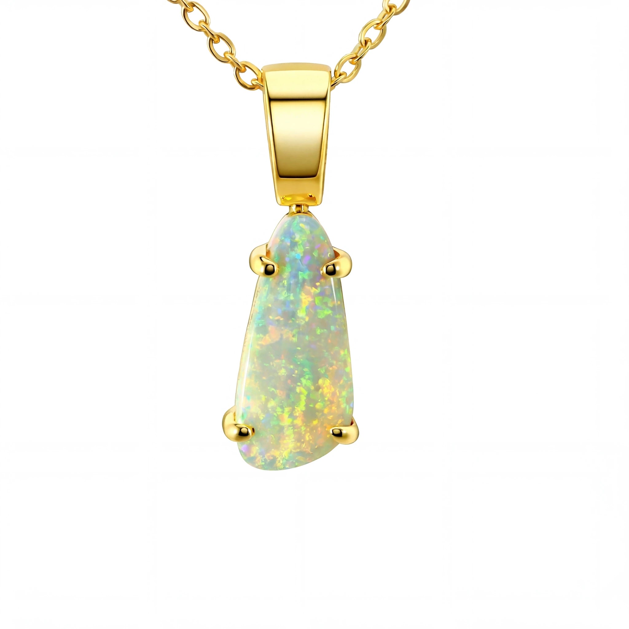 Light Opal Pendant In 18k Yellow Gold - Green-Blue - Australian Opal Cutters and Pearl Divers