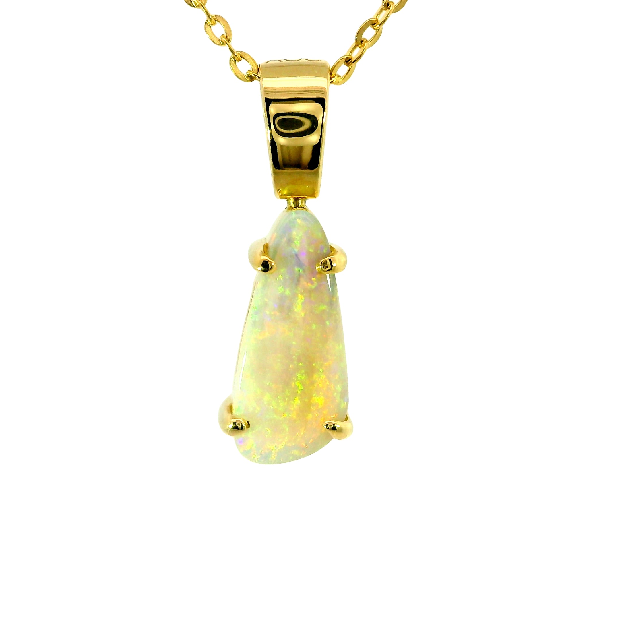 Black Opal Pendant in 18K Yellow Gold - Green-Blue
