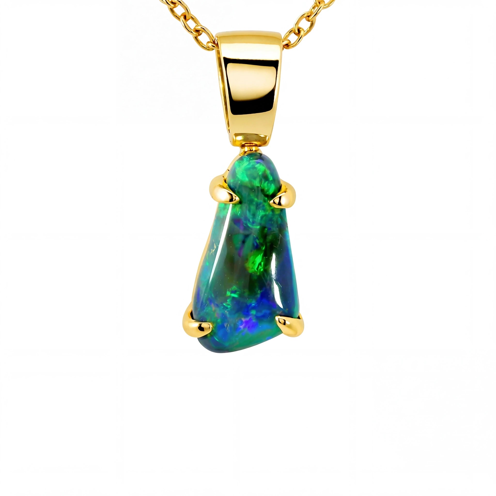 Black Opal Pendant in 18K Yellow Gold - Multicolour - Australian Opal Cutters and Pearl Divers