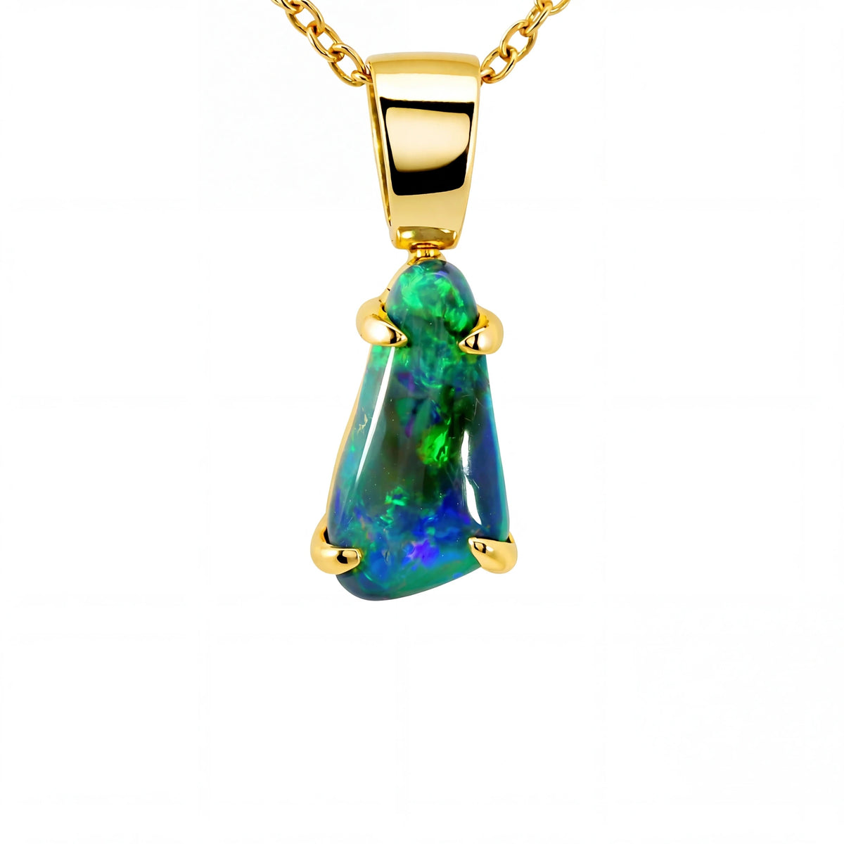 Black Opal Pendant in 18K Yellow Gold - Multicolour - Australian Opal Cutters and Pearl Divers