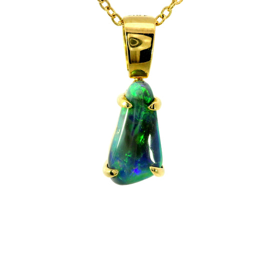 Black Opal Pendant in 18K Yellow Gold - Multicolour