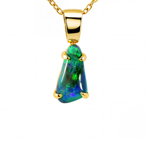 Black Opal Pendant in 18K Yellow Gold - Multicolour - Australian Opal Cutters and Pearl Divers