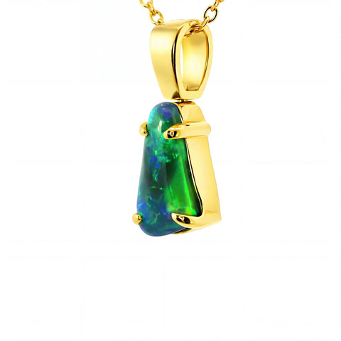 Black Opal Pendant in 18K Yellow Gold - Multicolour - Australian Opal Cutters and Pearl Divers