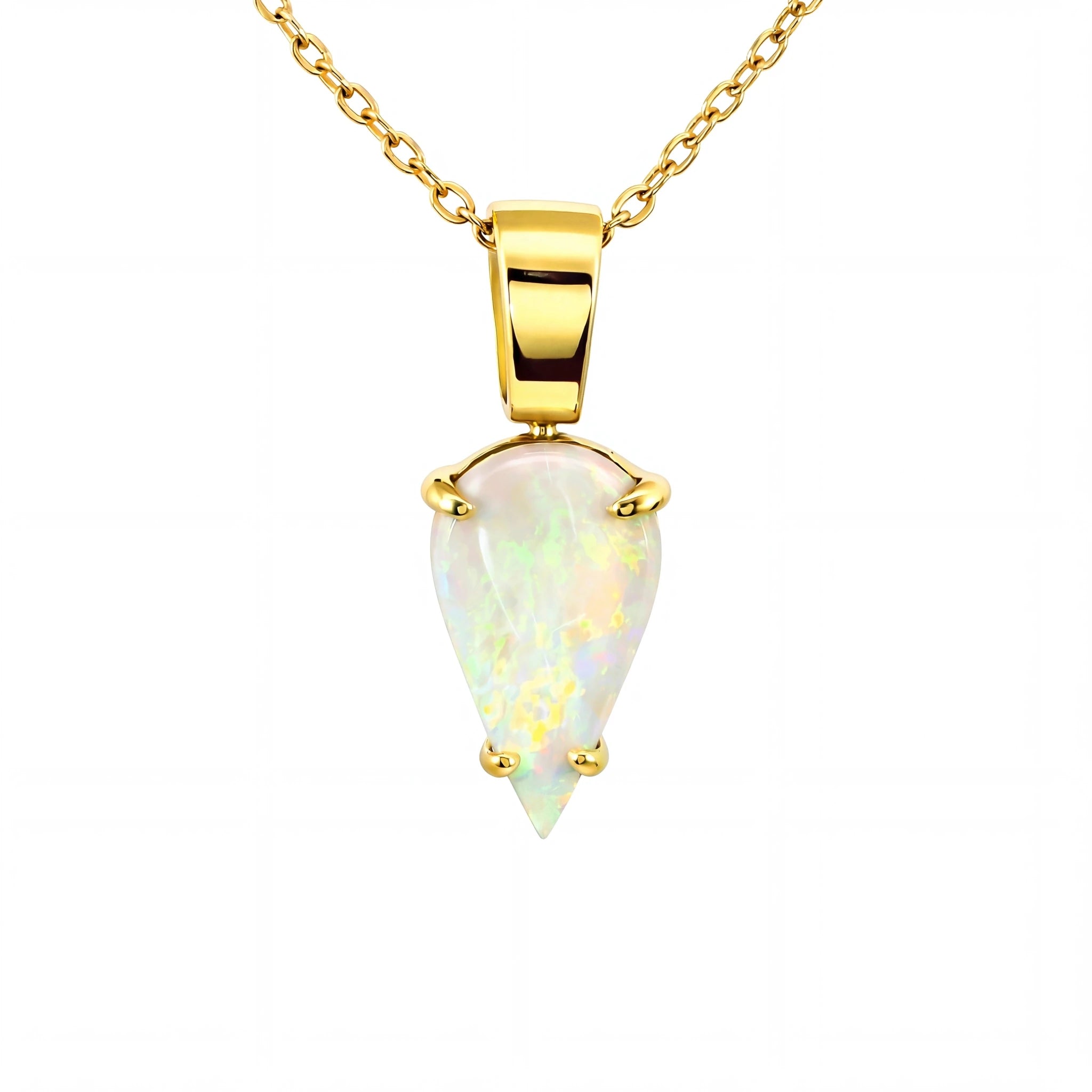 Dark Opal Pendant in 18K Yellow Gold - Green and Blue - Australian Opal Cutters and Pearl Divers