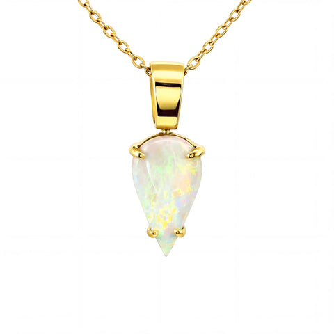 Dark Opal Pendant in 18K Yellow Gold - Green and Blue - Australian Opal Cutters and Pearl Divers