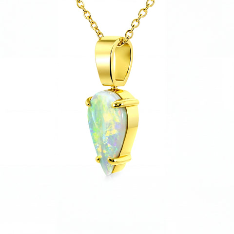 Dark Opal Pendant in 18K Yellow Gold - Green and Blue - Australian Opal Cutters and Pearl Divers