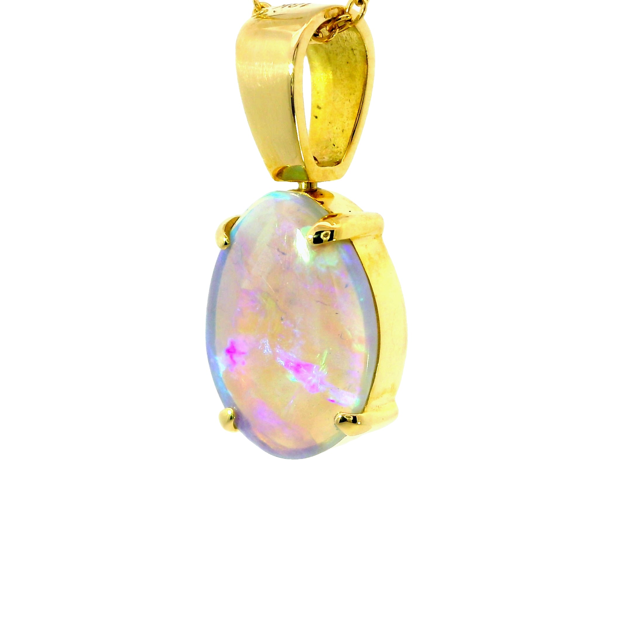 Black Opal Pendant in 18K Yellow Gold - Green-Blue