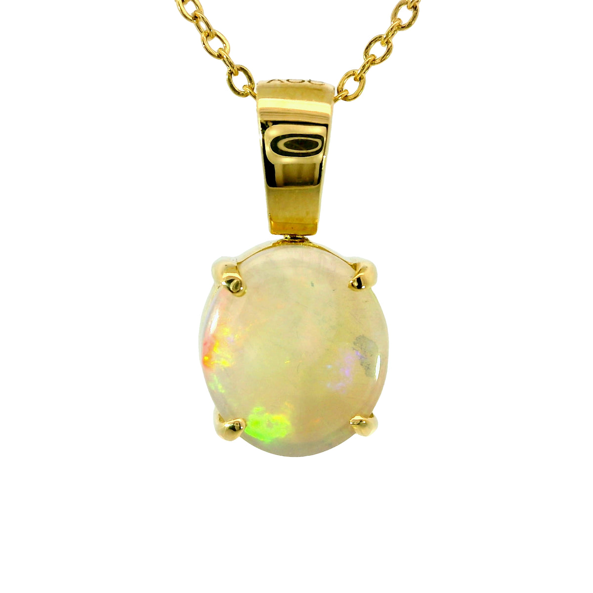 Light Opal Pendant in 18K Yellow Gold - Multicolour