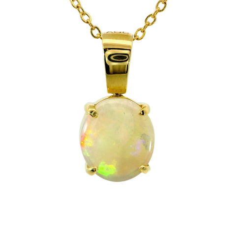Light Opal Pendant in 18K Yellow Gold - Multicolour