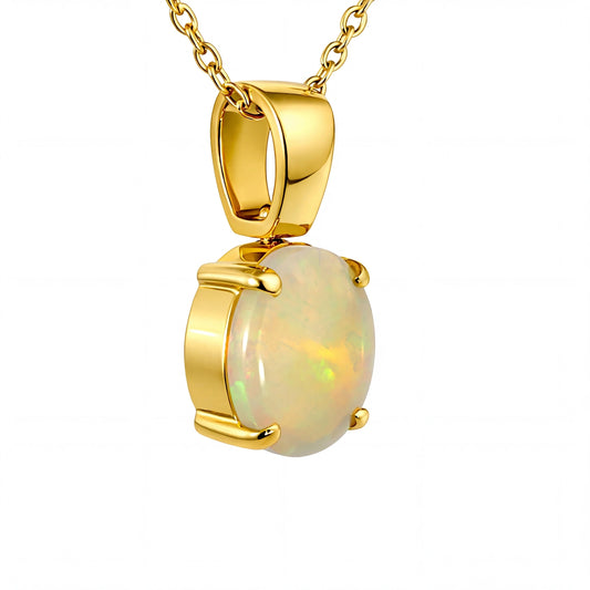 Light Opal Pendant In 18k Yellow Gold - Multicolour - Australian Opal Cutters and Pearl Divers