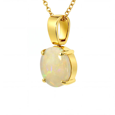 Light Opal Pendant In 18k Yellow Gold - Multicolour - Australian Opal Cutters and Pearl Divers