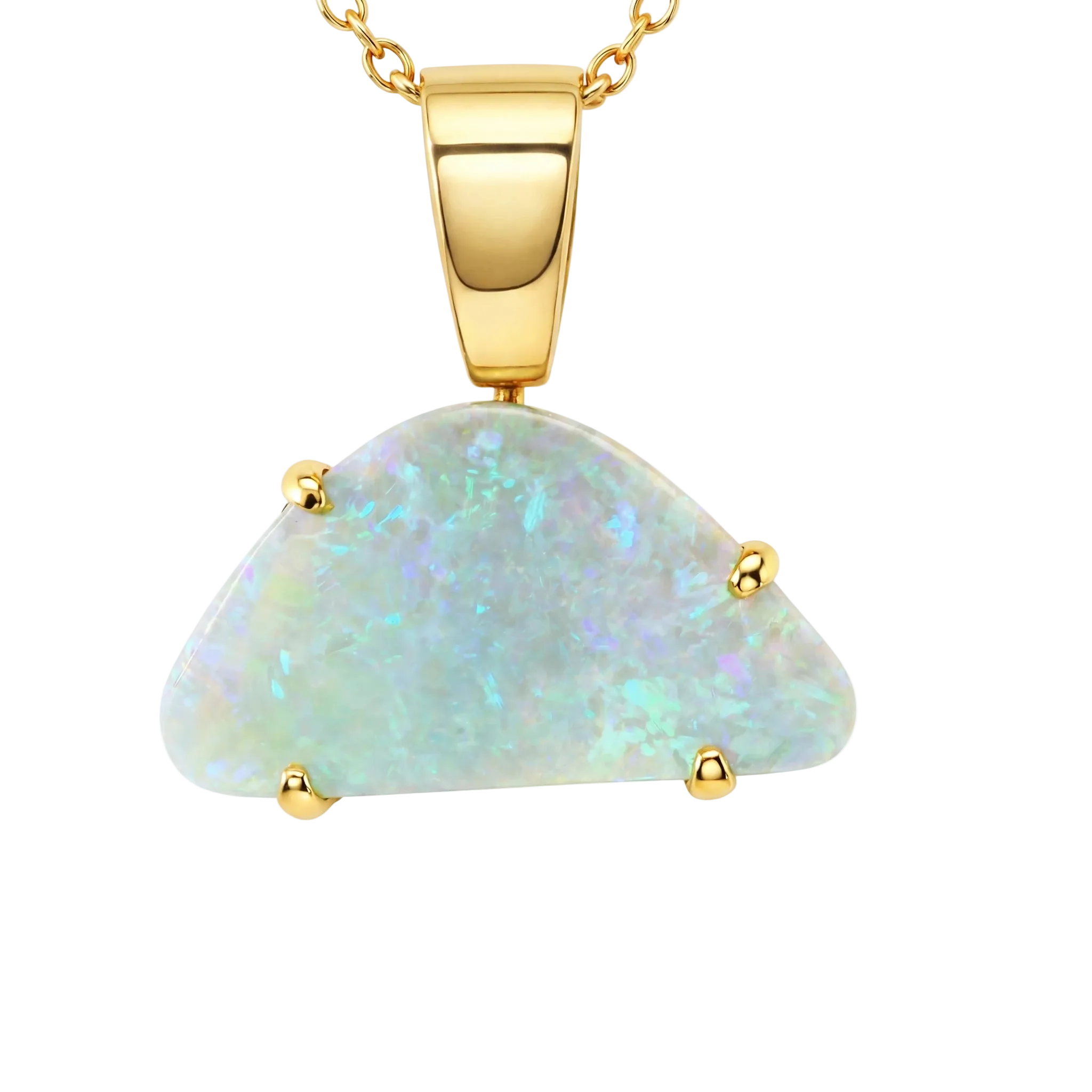 Light Opal Pendant In 18k Yellow Gold - Green-Blue - Australian Opal Cutters and Pearl Divers