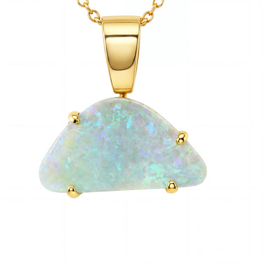 Light Opal Pendant In 18k Yellow Gold - Green-Blue
