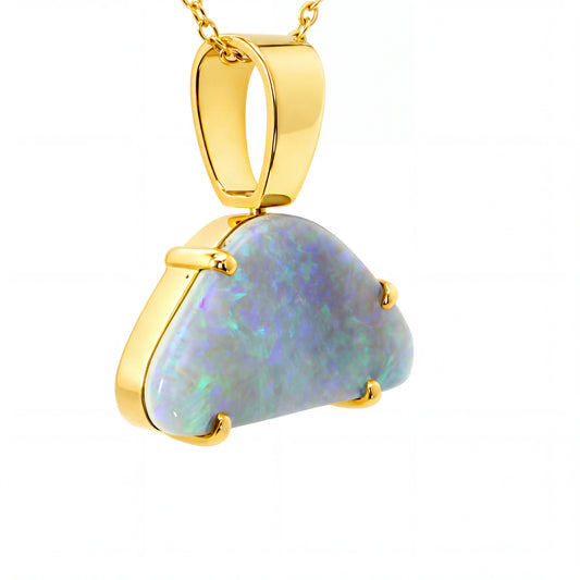 Light Opal Pendant In 18k Yellow Gold - Green-Blue