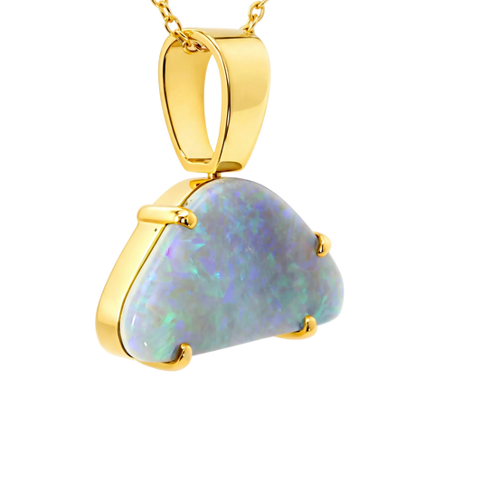 Light Opal Pendant In 18k Yellow Gold - Green-Blue - Australian Opal Cutters and Pearl Divers
