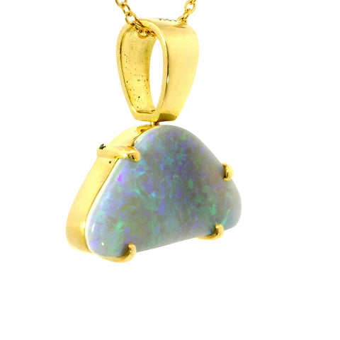 Black Opal Pendant in 18K Yellow Gold - Green-Blue