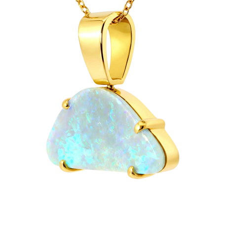 Light Opal Pendant In 18k Yellow Gold - Green-Blue - Australian Opal Cutters and Pearl Divers
