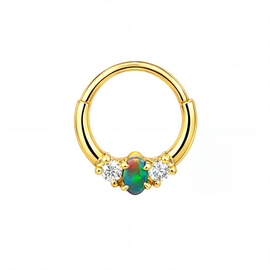 Australian Black Opal Hinged Ring set in 9k Yellow Gold - Australian Opal Cutters and Pearl Divers