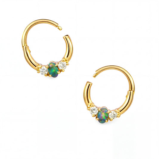 Australian Black Opal Hinged Ring set in 9k Yellow Gold - Australian Opal Cutters and Pearl Divers