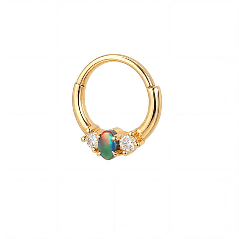 Australian Black Opal Hinged Ring set in 9k Yellow Gold - Australian Opal Cutters and Pearl Divers