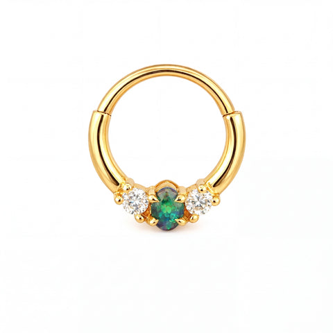 Australian Black Opal Hinged Ring set in 9k Yellow Gold - Australian Opal Cutters and Pearl Divers