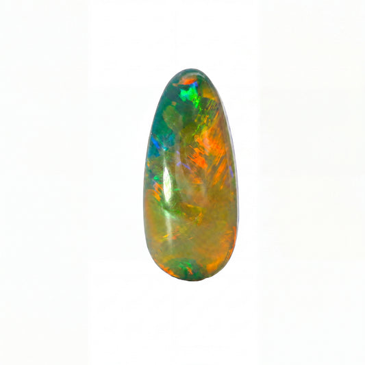Multicoloured opal stone on a white background
