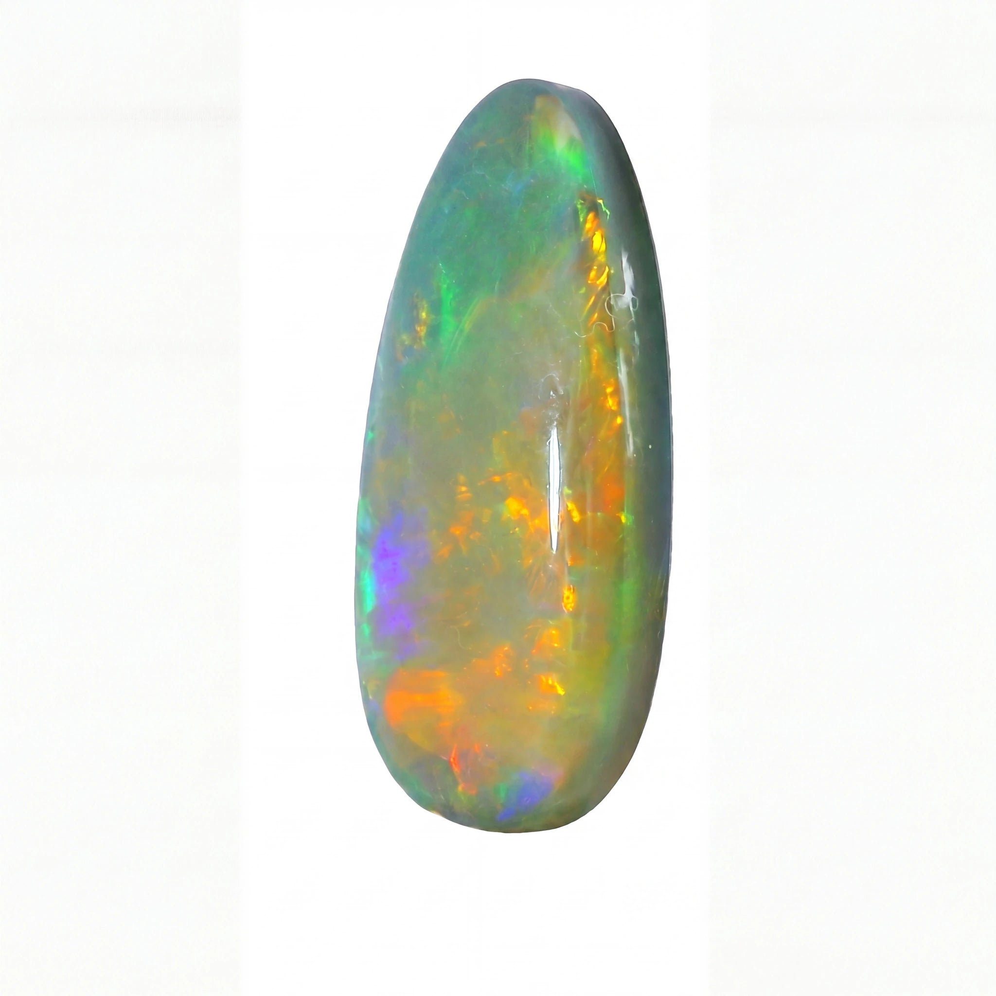 Multicoloured opal stone on a white background