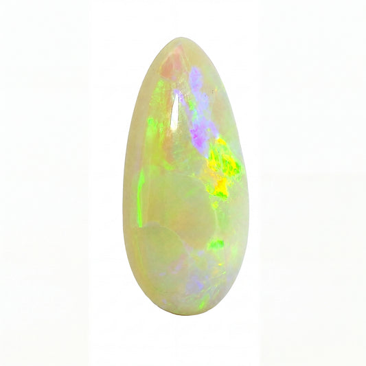 Multicoloured opal stone on a white background