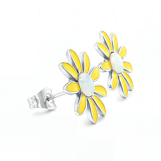 Light Opal Daisy Earrings in Stainless Steel - Multicolour