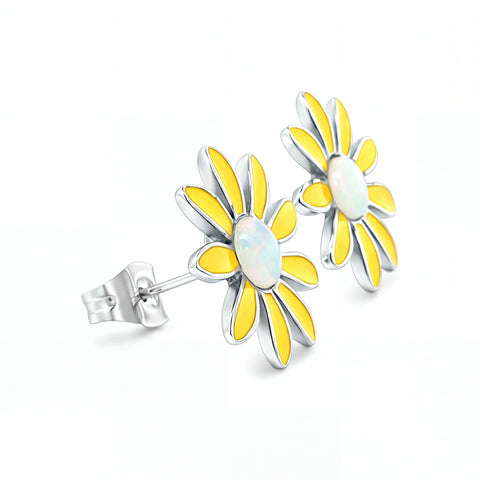 Light Opal Daisy Earrings in Stainless Steel - Multicolour