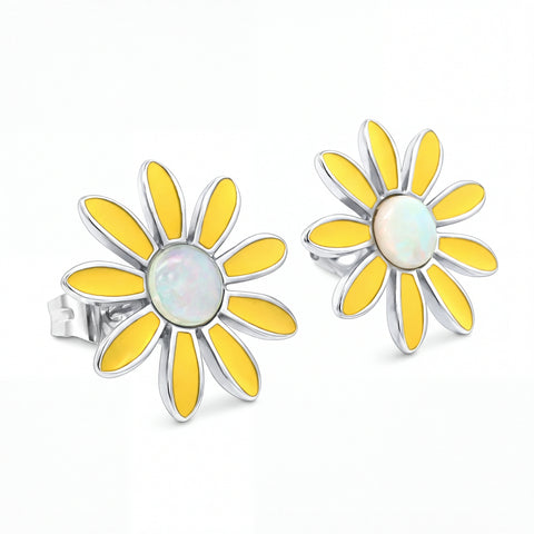 Light Opal Daisy Earrings in Stainless Steel - Multicolour