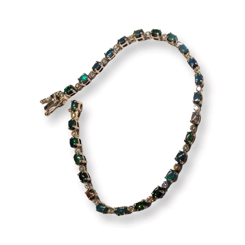 Australian Opal Black Bracelet set in Sterling Silver