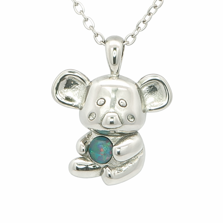 Triplet Opal Koala Pendant set in Stainless Steel