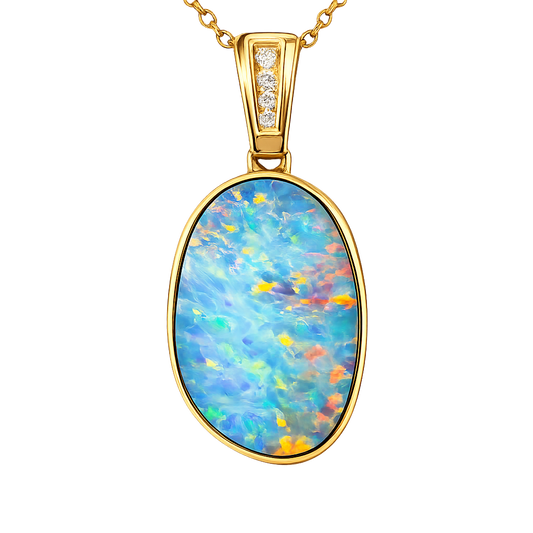 Doublet Opal Pendant in 14K Yellow Gold - Multicolour