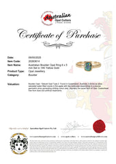 Boulder Opal Ring in 14K Yellow Gold (Green-Blue)