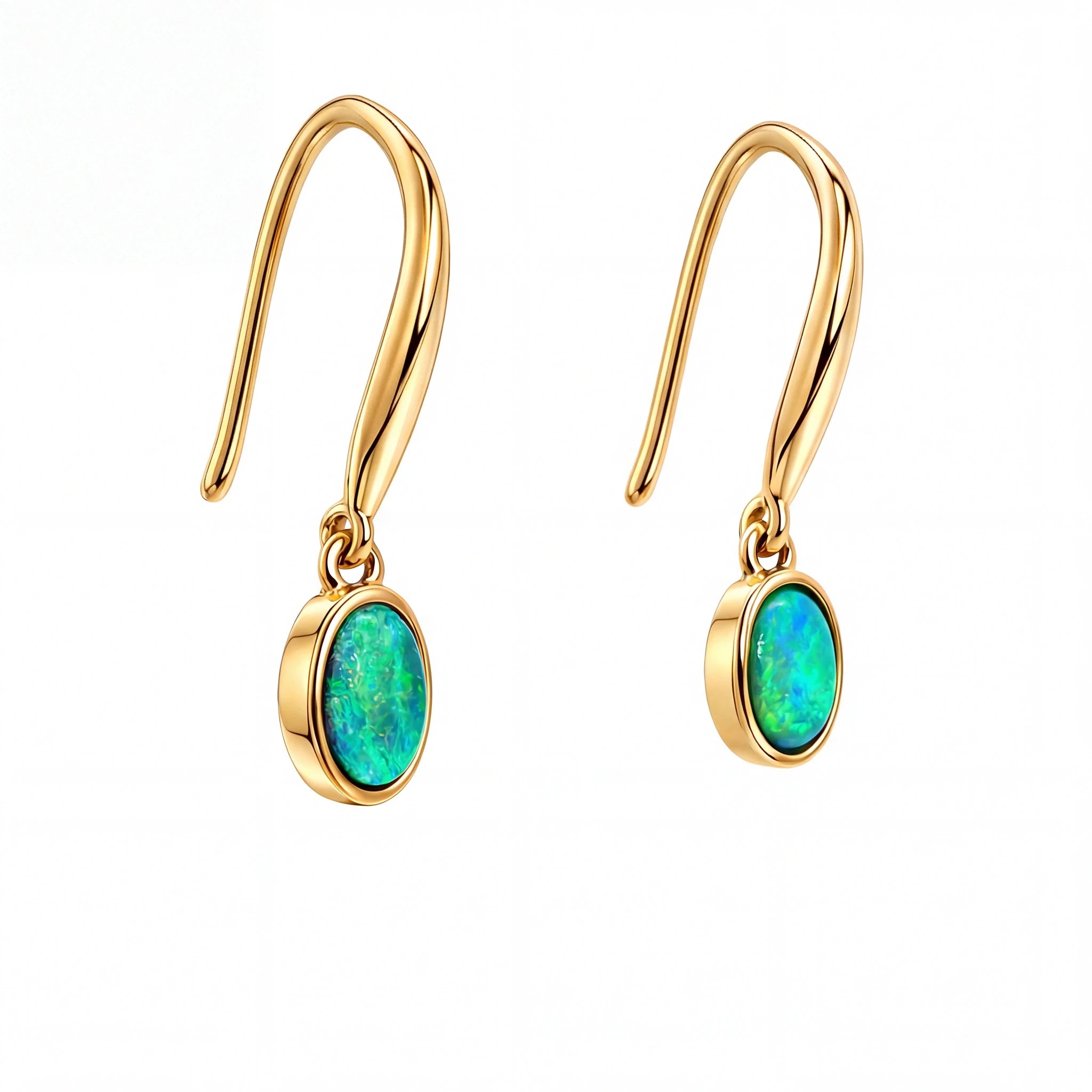 Dark Opal Earrings set in 14K Yellow Gold - Green and Blue - Australian Opal Cutters and Pearl Divers
