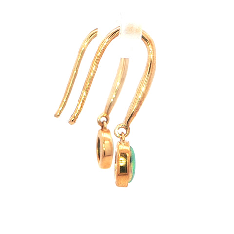 Dark Opal Earrings set in 14K Yellow Gold - Green and Blue