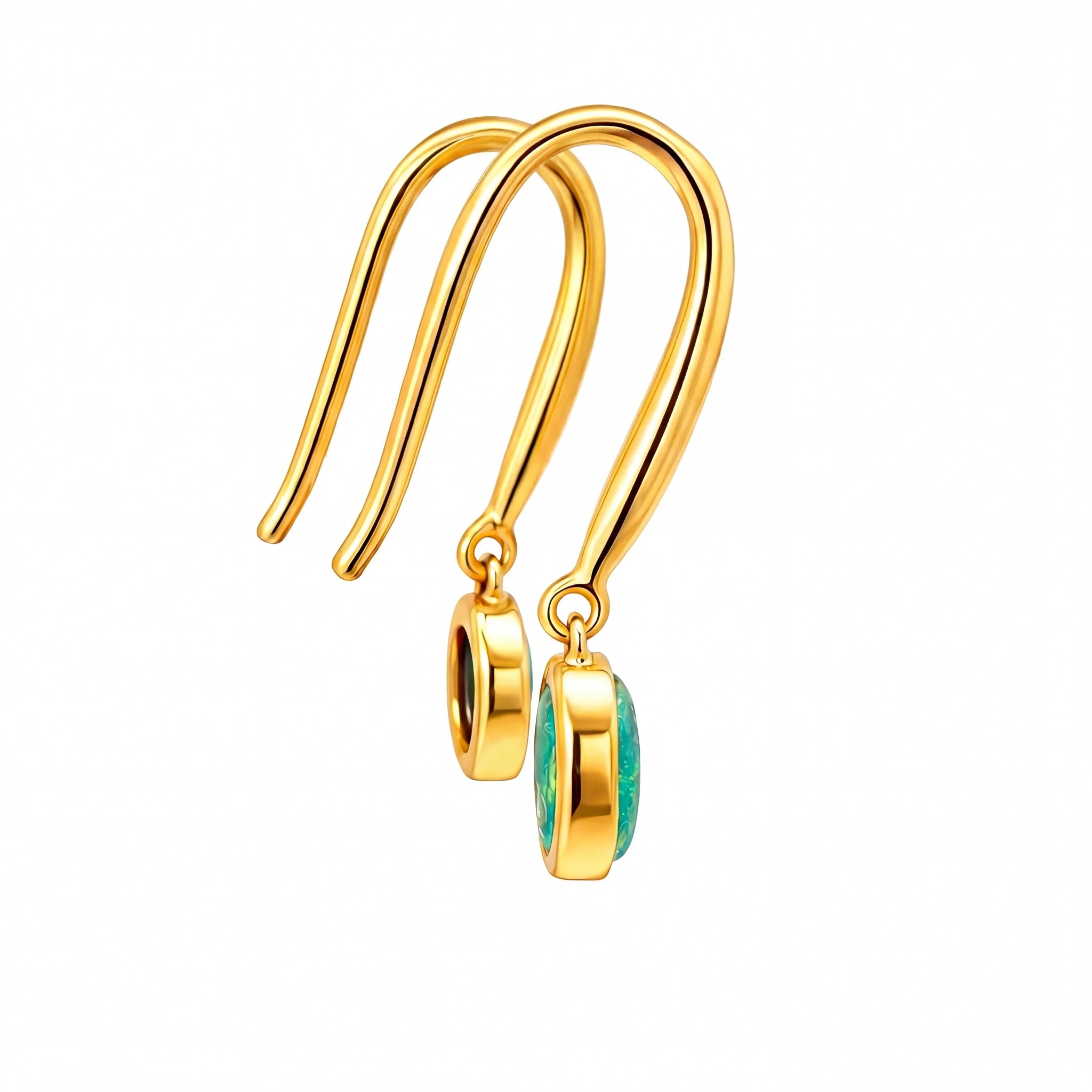 Dark Opal Earrings set in 14K Yellow Gold - Green and Blue - Australian Opal Cutters and Pearl Divers