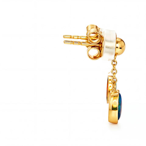 Yellow Gold Dangle Earrings with Cabochon Opal Gemstones - Australian Opal Cutters and Pearl Divers